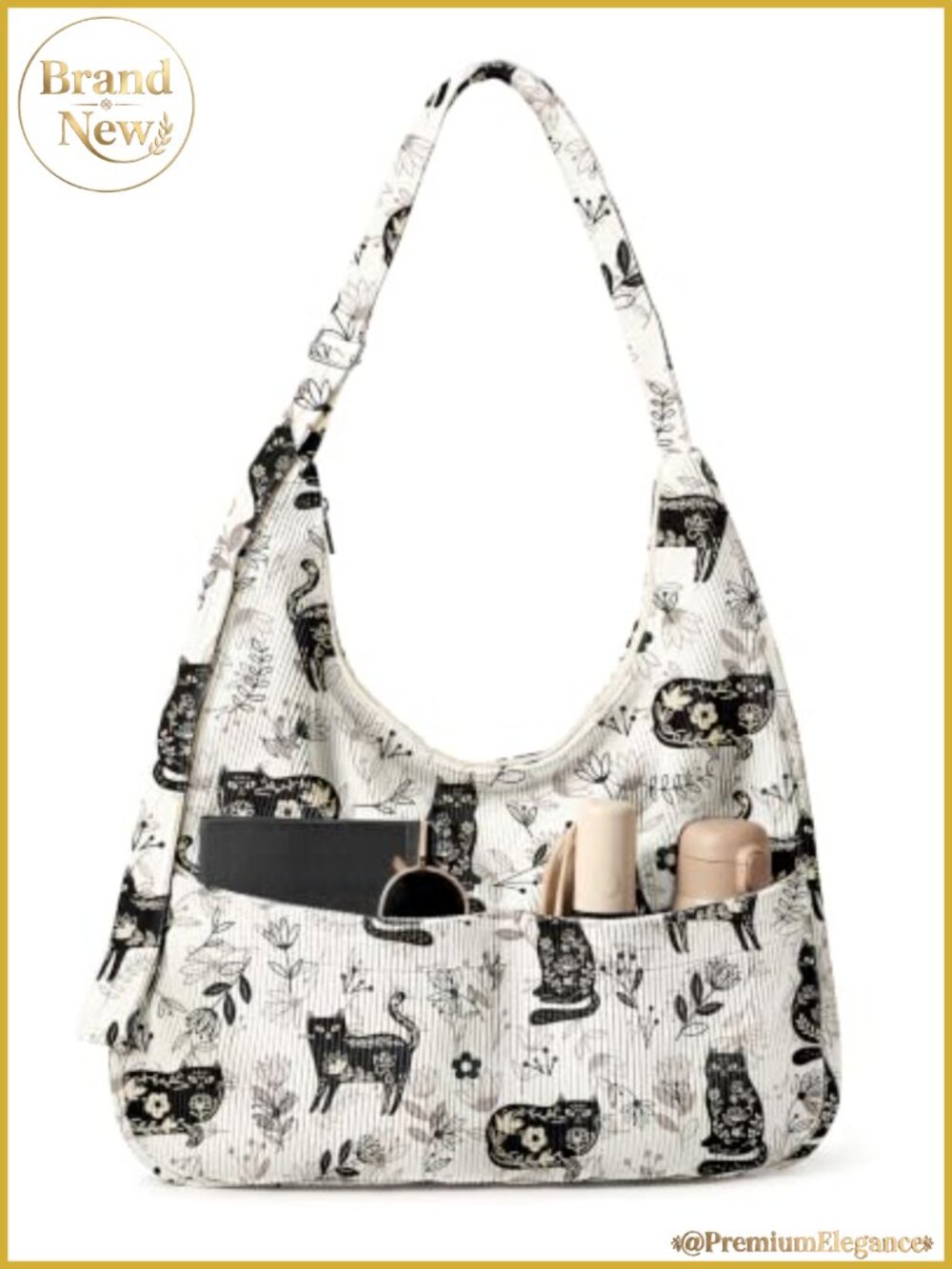 Corduroy Hobo Bag Women Slouchy Shoulder Crossbody Tote with Zipper Pockets